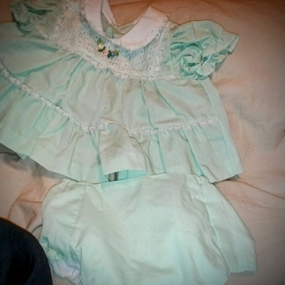 Green Vintage Dress with matching Bloomers